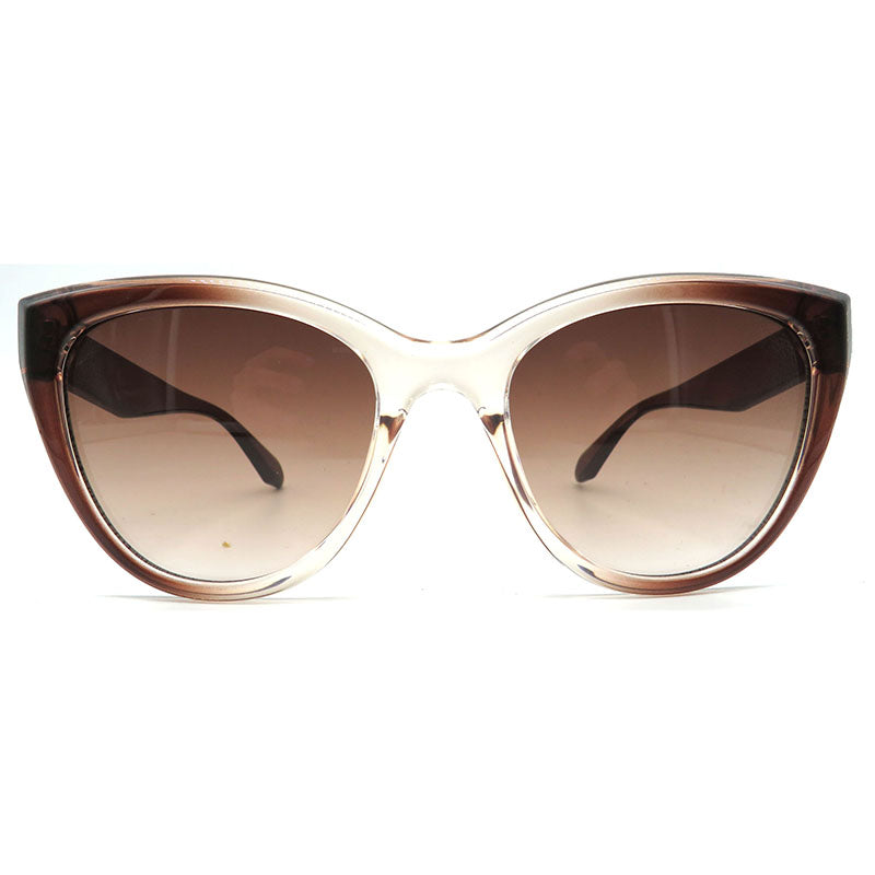 Cat-eye sunglasses with brown gradient lenses on a white background